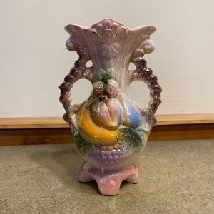 Vintage Majolica Fruit Lusterware Vase Double Handles